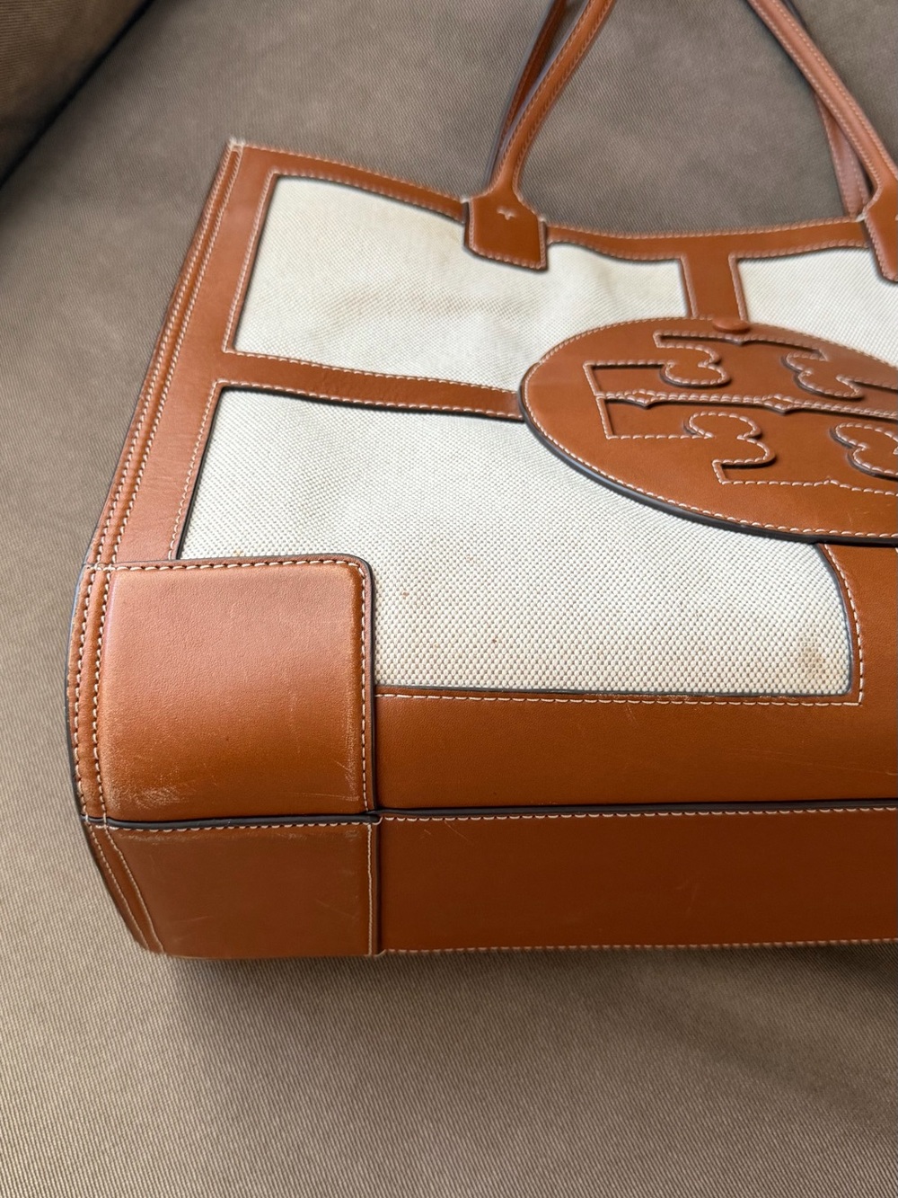 Authentic Tory Burch Ella Large Canvas Quadrant Tote Bag - Picture 6 of 13